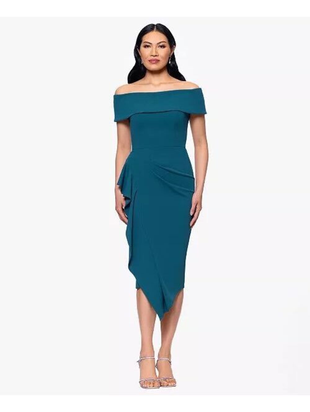 Betsy and Adam Off-the-Shoulder Midi Scuba Crepe Dress